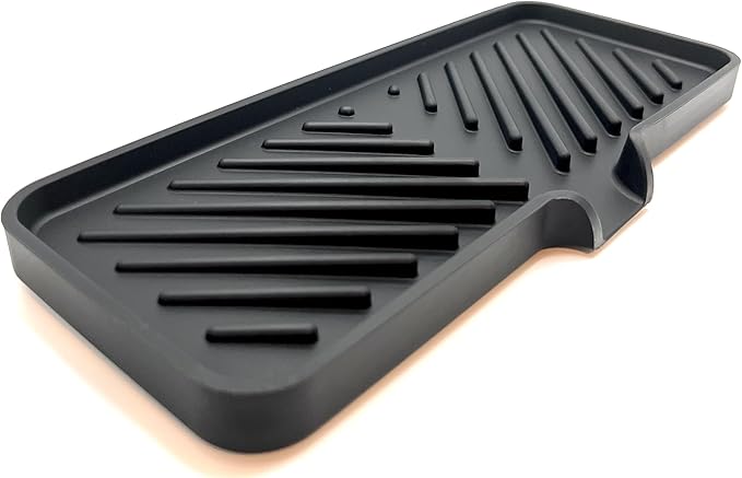 Happitasa Silicone Soap Dish Tray and Sponge Holder with Drain Chute and Feet | 3-Way Sloped Design | Bathroom and Kitchen Sink Organizer Caddy (Black, 10"x4", 7.8 Ounces)