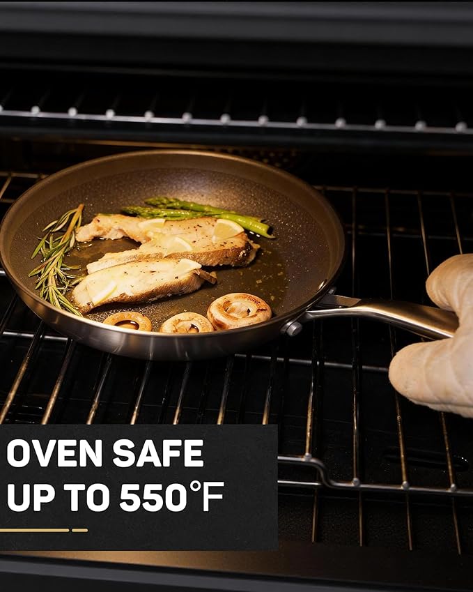 10" Hybrid Nonstick Frying Pan, Stainless Steel Ceramic Nonstick Skillet, Non Stick Pan for Eggs, Steak & Everyday Cooking, Induction Compatible, Oven Safe Cookware