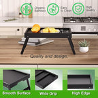 Fibogollo 2 Pack Bamboo Bed Tray Table with Folding Legs,Breakfast Trays,Serving Tray for Food and Snack,Laptop Trays for Working(Black)