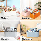 Multiuse Caddy Organizer with Handle, Portable Divided Plastic Tote Bin - Art Craft, Stationary Pen Marker Crayon, Makeup Hair Supplies Storage - Bathroom, Classroom, Dorm, Office, Desk Holder -Orange