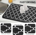 WISELIFE Dish Drying Mat Super Absorbent Drying Mat Large Dish Drying Mats for Kitchen Counter Easy Clean Dish Mat Kitchen Drying Mat18"x 28" Stylish Black