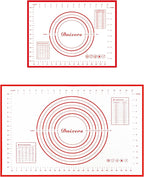 Silicone Baking Mats Set of 2,Large 24" x 16" Small 16" x 12" Non Stick Non Skid Pastry-Mat with Measurements (Red)