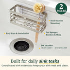 Cuisinart 2 Piece Sink Set – Sink Drain Strainer with Stainless Steel Rim & Silicone Mesh Base & Sponge Holder for Kitchen Sink, Metal Caddy with Triple Suction Cups, Daily Kitchen Essentials