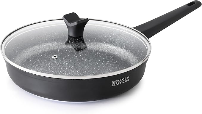 THE ROCK SOHO 11-Inch Non Stick Frying Pan with Lid – Nothing Sticks, Never Warps, Lasts Longer, Healthy Skillet with Heat-Resistant Handle, PFOA Free, Dishwasher Safe, Black
