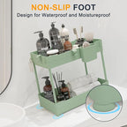 Sevenblue 2 Pack Under Sink Organizer, Under Bathroom Cabinet Organizer with Hooks Hanging Cup, Multi-Purpose Storage Shelf for Kitchen Bathroom (Green, 12.8 Inch)