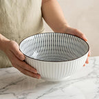 QINLANG 60 oz Large Soup Bowl, Pho Bowls, Japanese Ramen Bowls Set of 3, 8 in Blue and White Porcelain Big Bowls for Eating - 3 Mixing Patterns