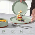 LIANYU 18 Pieces Porcelain Dinnerware Sets, Premium Plates and Bowls Set, High-Fired Ceramic Dishes Set for 6, Chip & Scratch Resistant, Microwave Dishwasher Safe, Laurel Green