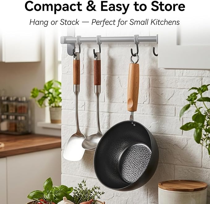 Small Wok Pan with Lid - 7-Inch (1.5QT) Mini Carbon Steel Wok, Flat Bottom Stir Fry Pan, Uncoated & Induction Ready, Ideal for Ramen, Soup, Eggs (1-2 Servings)