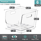Sorbus Stackable Storage Bins Open Front, Clear Stackable Storage Bins, Pantry Bins for Storage and Organization, Acrylic Stackable Bins for Kitchen, Clear Pantry Organizer Bins (Medium Square 6 Pack)