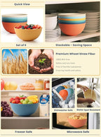Homienly Wheat Straw Bowls Cereal Bowls 40 OZ Unbreakable Thick Soup Bowls Alternative Plastic Cereal Bowls for Kitchen, RV, Camping Microwave and Dishwasher Safe Bowl Set Reusable (Multi, 6 PCS)
