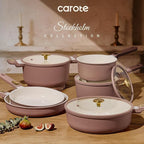 CAROTE Ceramic Cookware Set, Pots and Pans Set Non stick, 16-Piece Induction Cookware, Non toxic Healthy Non Stick Kitchen Cooking Set, with Frying Pans Set,Large Capacity Soup Pot