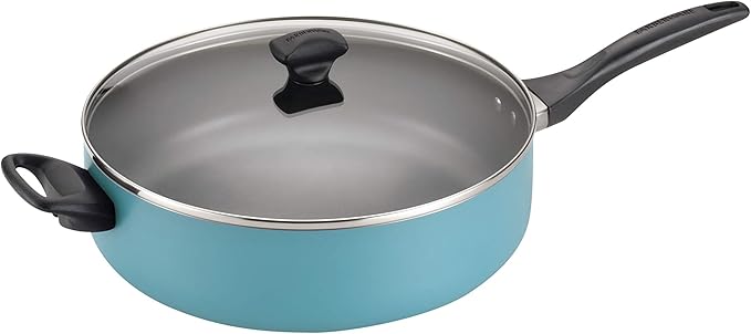 Farberware Dishwasher Safe Nonstick Jumbo Cooker/Saute Pan with Helper Handle -Aluminum, 6 Quart, Blue