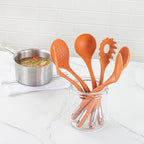Restaurantware Silicone Utensil Set Pack of 1 Non-Slip Handle 6-Piece Kitchen Tool Set, Heat-Resistant Dishwasher-Friendly Cooking Accessories, Durable Orange Cooking Utensils