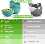 Large Serving Bowls Set of 6, 60 OZ Wheat Straw Bowls Unbreakable, Microwave Safe & Dishwasher Safe, Perfect for Parties, Salads, Noddles, Cereal, Soup, Family Gatherings, Colorful