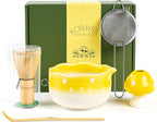 Matcha Whisk Making Kit Set With Mushroom Design Ceramic Bowl And Bamboo Set For Japanese Matcha Tea Ceremony, Yellow