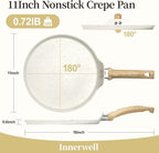 Innerwell Nonstick Crepe Pan, Granite Coating Flat Skillet Dosa Tawa Tortilla Pan, 10 inch White Pancake Griddle Roti Pan With Stay-Cool Handle, Induction Compatible, PFOA Free
