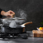 Nonstick Deep Frying Pan with Lid, 5.3 QT Swiss Granite Coating Sauté Pan, 13 Inch Healthy Non Stick Skillet Cooking Pan and Helper Handle with Silicone Cover, PFOA Free, Induction Ready.