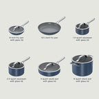 Ninja Ceramic Pro 11-Piece Cookware Set, Non-Stick Pots & Pans Set with Glass Lids, Nontoxic, PTFE Free, Ceramic Coated, Oven Safe, All Stovetops & Induction Compatible, Midnight Blue, CW39011MM