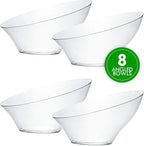PLASTICPRO Disposable Angled Plastic Bowls Round Small Serving Bowl, Elegant for Party's, Snack, or Salad Bowl, Clear Pack of 8