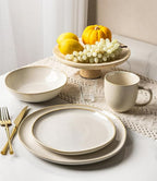 GBHOME Stoneware Dinnerware Sets for 4, 12 Pieces Rustic Ceramic Plates and Bowls Set, Handmade Reactive Glaze Plate Sets, Highly Chip Resistant Dishes, Microwave & Dishwasher Safe, Antique White