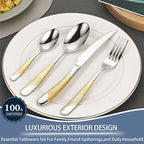 Gold Silverware Set, Caliamary 24 Pieces Flatware Set with Silverware Holder, Stainless Steel Knives and Forks and Spoons Cutlery Set Service for 6, Kitchen Utensil Tableware Set with Antiskid Handle
