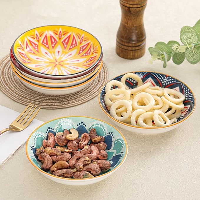 Small Bowls - Ice Cream Dessert Bowl 8.5 oz - Ceramic Bowl Set of 6 - Colorful Shallow Bowl for Side Dish | Snack | Appetizer - Microwave and Dishwasher Safe - 5.5 x 1.3 Inches