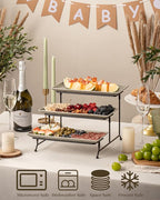 LAUCHUH 3 Tier Serving Tray, Porcelain Serving Platters and Trays for Party 12 Inch Tiered Tray Stand Cupcake Stand with Collapsible Sturdier Rack for Mother's Day Serving Food, Speckled Gray