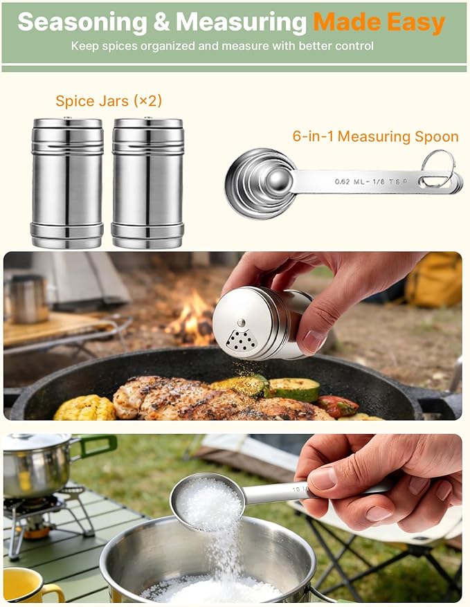 Portable Camping Cooking Utensils Set, Camp Kitchen Set with Organizer Bag, RV Essentials Outdoor Cooking Utensil Kit for Travel, Picnics, Camping, BBQs, Parties