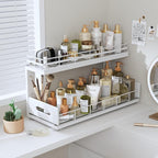 Under Sink Organizer Upgrade To Professional Rails,2-Tier Dual Pull Out Cabinet Storage,Height Adjustable Slide Out Drawers For Bathroom Kitchen,1 Pack-18.5"Dx12.8"-16.9"H,White