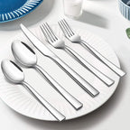 30-Piece Silverware Set, E-far Stainless Steel Flatware Set Service for 6, Modern Tableware Cutlery Set for Home and Restaurant, Square Edge & Mirror Finish, Dishwasher Safe