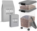 IRIS USA 30 lbs & 11 lbs Combo Airtight Dog Food Storage Container, Stackable Treat Box, 2-Cup Scoop, Wheels, Keep Fresh, Easy Mobility, Dark Gray