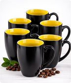 GBhome 12oz Coffee Mugs Set of 6, Large Ceramic Coffee Mugs for Man, Woman, Dad, Mom, Modern Coffee Mugs Set with handle for Tea/Latte/Cappuccino/Milk/Cocoa. Dishwasher&Microwave Safe,Yellow