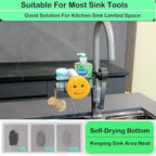 Sponge Holder for Kitchen Sink Smiley Face Sponge Holder Over Faucet - Stainless Steel Sink Caddy Organizer with Quick Stone Drying Mat (Black)
