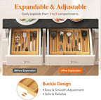 Lifewit Utensil Organizer for Kitchen Drawer, Expandable Cooking Utensil Tray, Cutlery Silverware Flatware Holder, Wood Adjustable Spatula Tools Storage Divider, 13-22x15/ 33-56x38cm, Natural