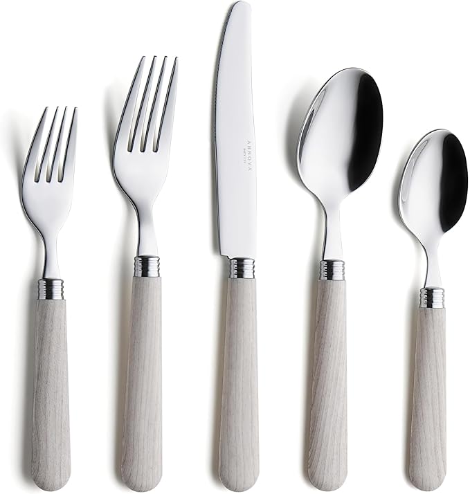 ANNOVA Silverware Set Stainless Steel Colorful Tableware Kitchen Flatware Set Utensils, Includes Dinner Knives, Forks, Spoons, Salad Forks & Dessert Spoons (Wood, 20 Pieces)