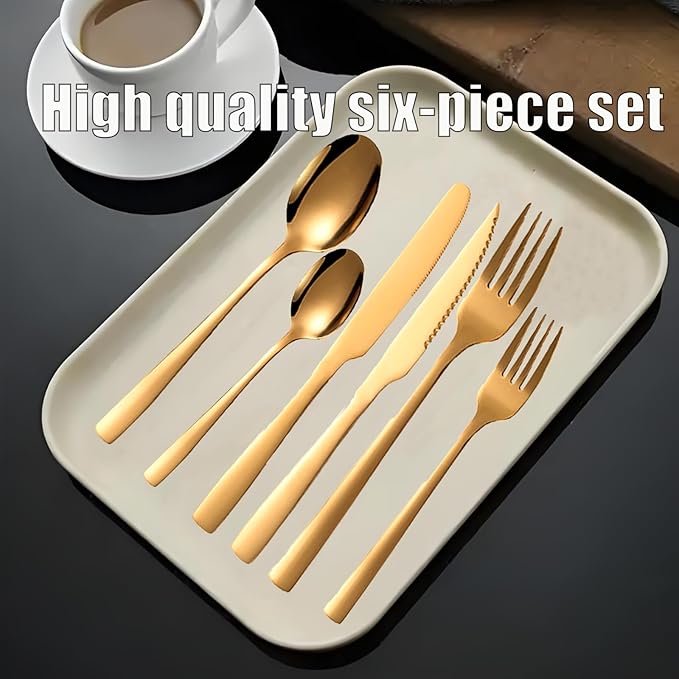 48-PieceGrade Gold Silverware Set, Stainless Steel Flatware Set for 8 - Service for 8 Includes Knives, Forks, Spoons & Teaspoons, Mirror Polished, Dishwasher Safe