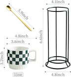 Miamolo Stackable Coffee Mugs with Stand, Checkered Coffee Mug Set of 4, 11oz Espresso Cups for Beverages, Stacked Mug Set with Spoons for Christmas Housewarming Birthday Gift, Dishwasher Safe