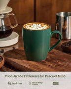 famiware Venus Coffee Mugs for 6, 14 oz Mug Set, Dringking Cup with Handle for Coffee, Tea, Cocoa, Milk, Dark Green