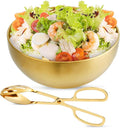 Supkiir Stainless Steel Salad Bowls with Gold Tong, 9.8”×4.5” 51oz Gold Kitchen Mixing Bowl, Large Serving Bowl Nesting Bowls for Mixing Cooking Baking Prepping Salad Soup Fruit