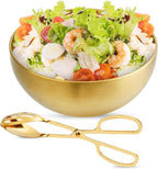 Supkiir Stainless Steel Salad Bowls with Gold Tong, 9.8”×4.5” 51oz Gold Kitchen Mixing Bowl, Large Serving Bowl Nesting Bowls for Mixing Cooking Baking Prepping Salad Soup Fruit