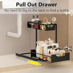 Ceetug Under Kitchen Sink Organizers and Storage Pull Out 2 Tier Metal Bathroom Cabinet Organizer (Black, 1 Pack)