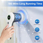 PUFTEM Electric Spin Scrubber, Cordless Shower Scrubber with Battery Level Display, 2 Speeds Electric Scrubber for Cleaning with 6 Replaceable Heads, Cleaning Brush for Bathroom/Sink/Window (Gray)