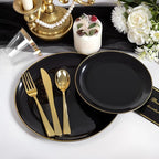 NOCCUR 350PCS Black and Gold Plastic Plates - Black Disposable Dinnerware Set for 50 Guests, 100 Dinner/Dessert Plates, 150 Gold Silverware, 50 Cups&50 Napkins for Party/Birthday/Graduation