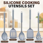 5Pcs Silicone Cooking Utensils Set, Heat Resistant Kitchen Tools Include Solid&Slotted Spatula, Cooking Spoon and Pasta Server, Silicone Kitchen Utensils set for Nonstick Cookware Flipping, Gray