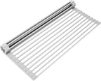 Surpahs 20.5 x 15.5 Inch Roll-Up Dish Drying Rack, Fits Across Sink Openings up to 19.5 Inches, Heavy-Duty Premium Silicone, Strong Support, Non-Slip, Heat-Resistant, Warm Gray