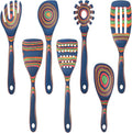 7 Pcs Wood Cooking Utensils Set, Wooden Kitchen Utensil Set for Cooking, Wooden Cooking Spoons & Spatulas, Safe for Non-Stick Cookware, Blue