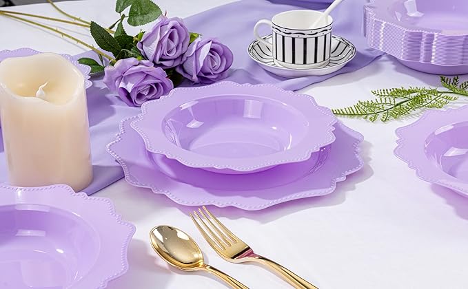 COLOSUS 60 Pack Lavender Purple Plastic Bowls, 12 oz Disposable Soup Bowls, Premium Plastic Dessert Bowls,Heavy-duty Salad Bowl for Party, Wedding, Dinner and Catering