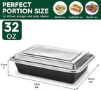Glotoch Meal Prep Containers with Lids, Plastic food storage containers Reusable, 1-compartment BPA-free, Bento boxes for portion control & takeout, Microwave/freezer/dishwasher safe (50 pack, 32 oz)