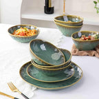Henten Home Ceramic Soup Bowl Set, 25 oz Cereal Bowls Set of 4, Porcelain Salad Bowls Set, Stoneware Serving Bowls for Kitchen, Microwave& Dishwasher Safe, Reactive Glaze (Green)