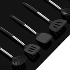 oannao Large Silicone Cooking Utensils Set - Heat Resistant Kitchen Utensils Sets,Spatula,Spoon,Turner Tongs,Whisk,Stainless Steel Cooking Utensil for Nonstick Cookware Dishwasher Safe (Black)